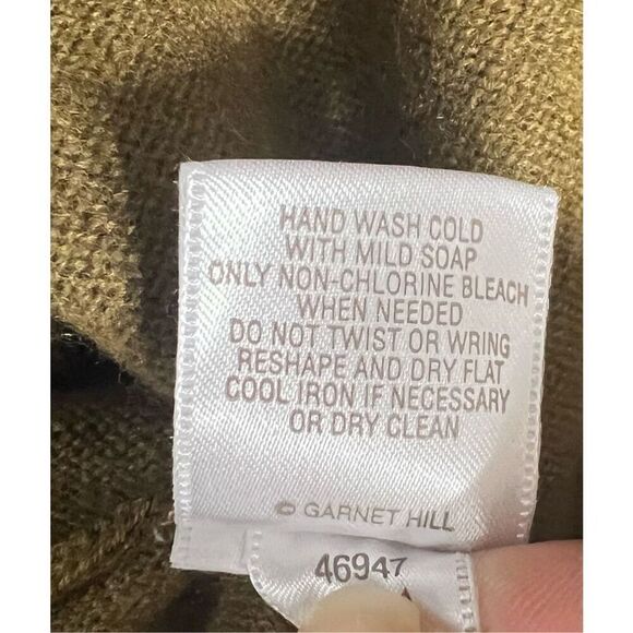 Garnet Hill Cashmere Wool Oversized Turtleneck Sweater Green M Kangaroo Pocket - Picture 8 of 12